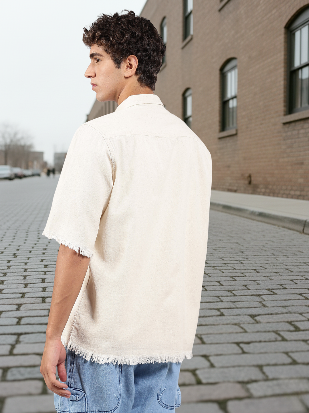 Off-White Raw Edge Oversized Box-Fit Spread Collar Premium Denim Shirt