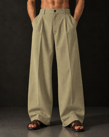 Beige Baggy fit Street Savvy Double Pleated Korean Trousers