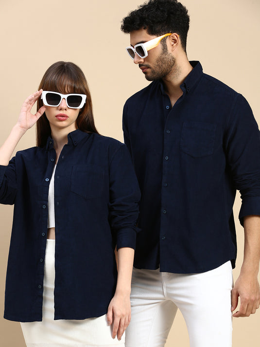 Unisex Relaxed Fit Navy Blue Corduroy Shirt