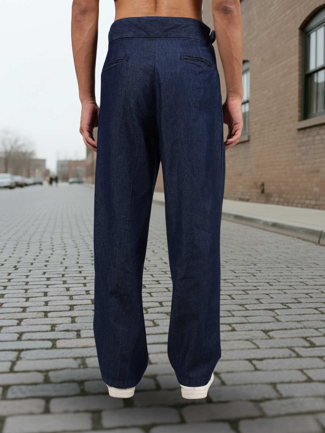 Navy Blue Premium Denim Gurkha Trousers with Double Pleated Front