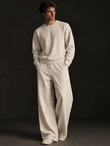 Off-White Textured Oversized Full Sleeve Sweatshirt & Trackpant Co-ord Set