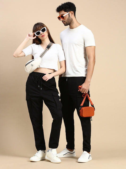 Unisex Relaxed Fit Toykep Black Cargo Jogger