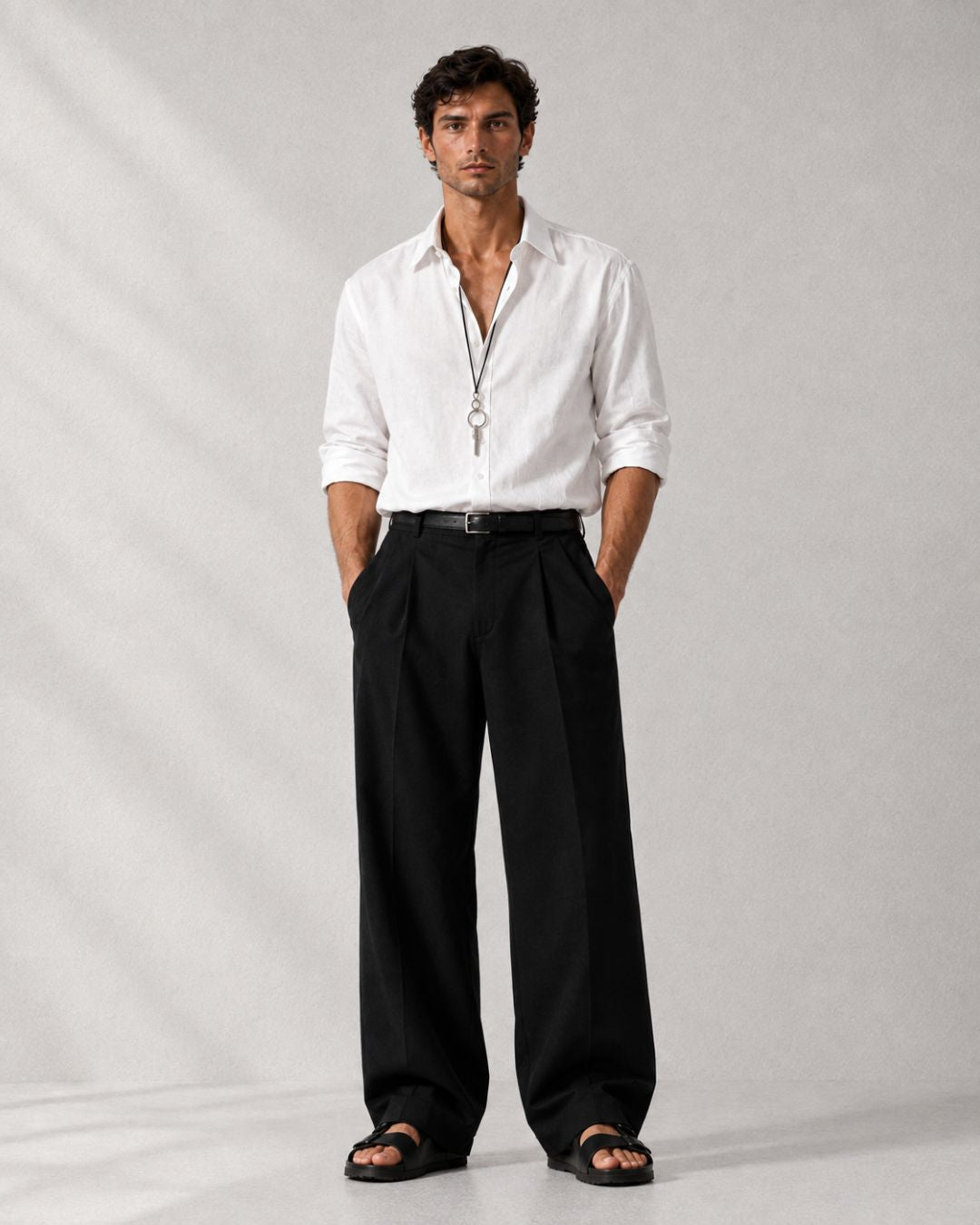 Black Baggy fit Street Savvy Double Pleated Korean Trousers