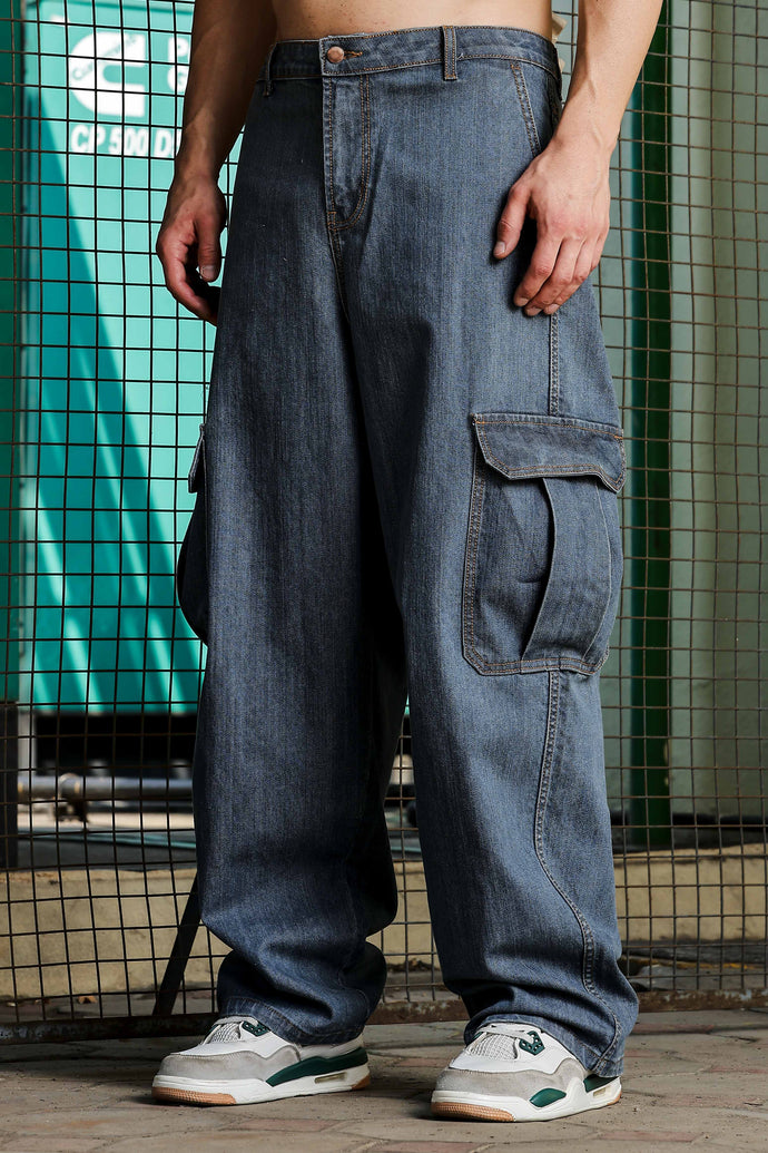 Blue Relaxed Fit Denim Cargo