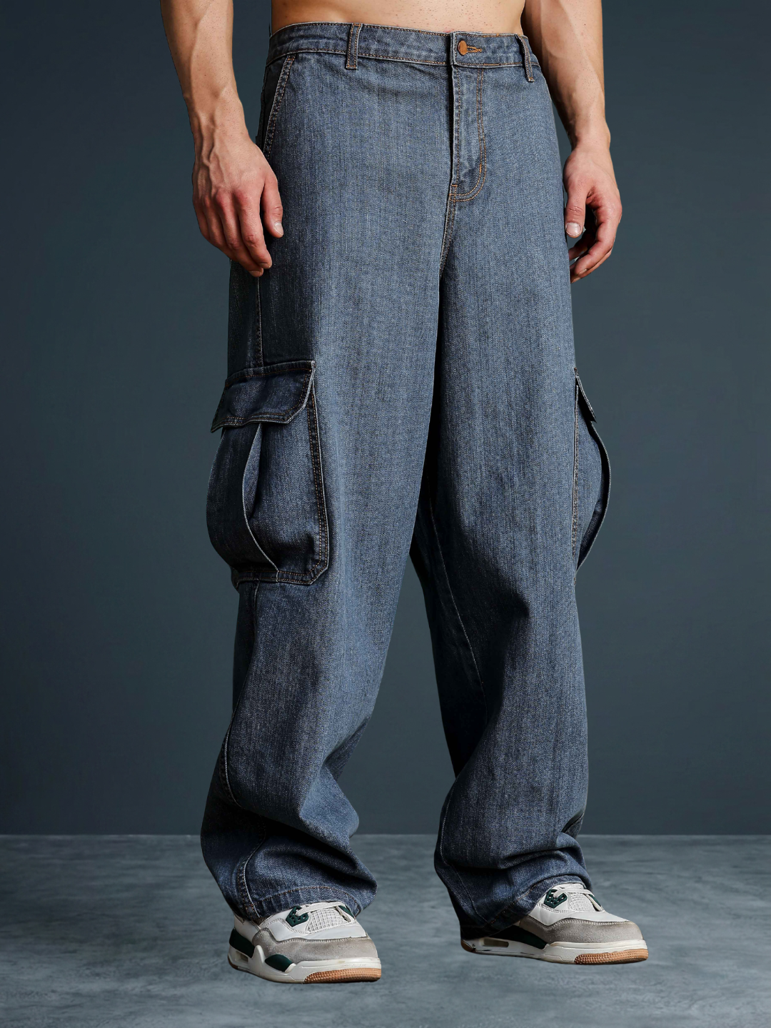 Unisex Indigo Blue Baggy Oversized Fit Denim Baggy Cargo