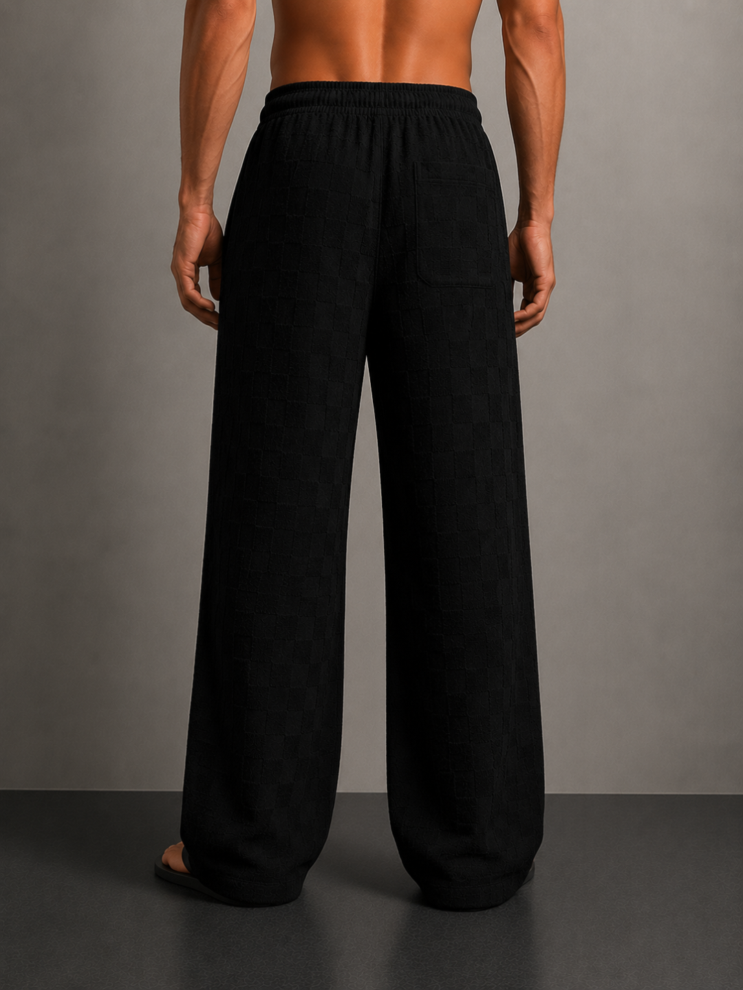 Black Textured Relaxed-Fit Mid-Rise Korean Pant