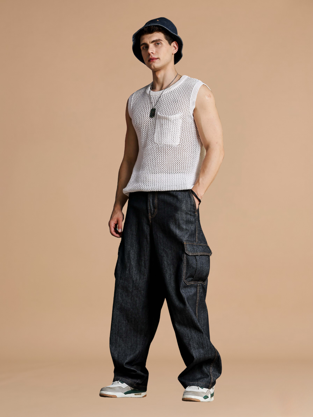 Black Super Baggy Fit Premium 100% Cotton Denim 6-Pocket Cargo