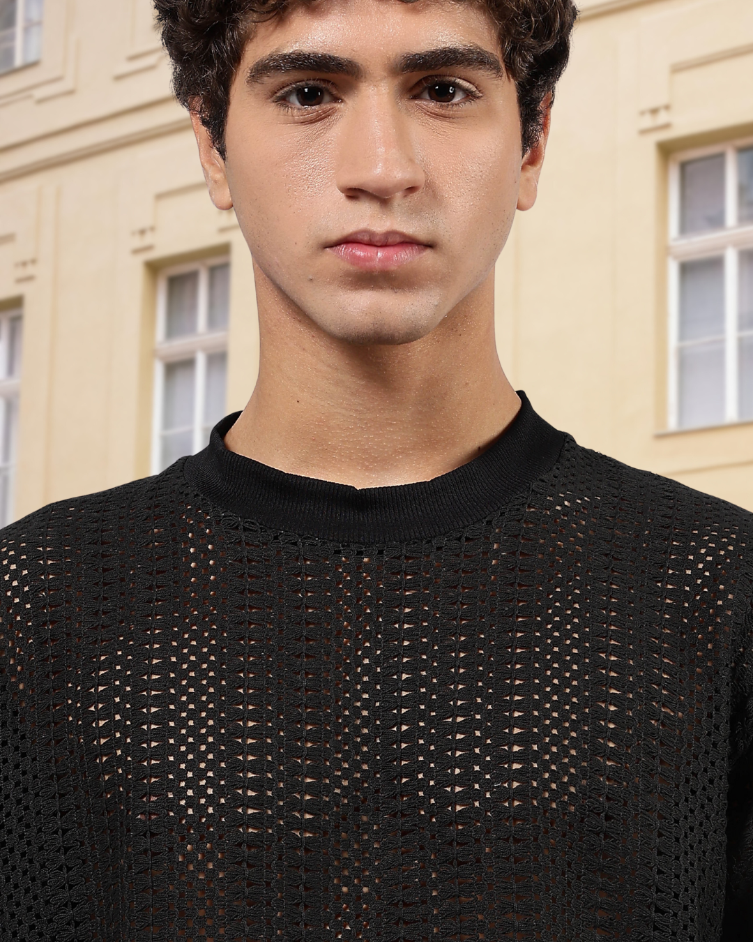 Black Oversized Fit Premium Cotton Crochet T-Shirt