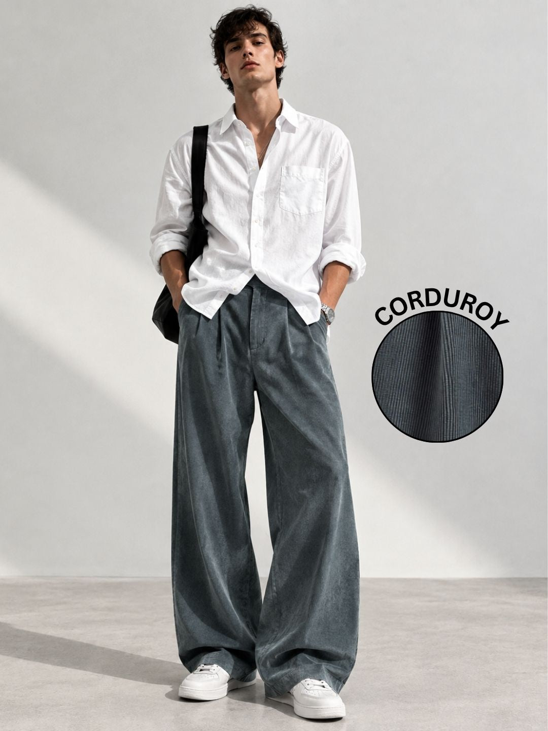 Grey Corduroy Gurkha Trousers with Double Pleated Front