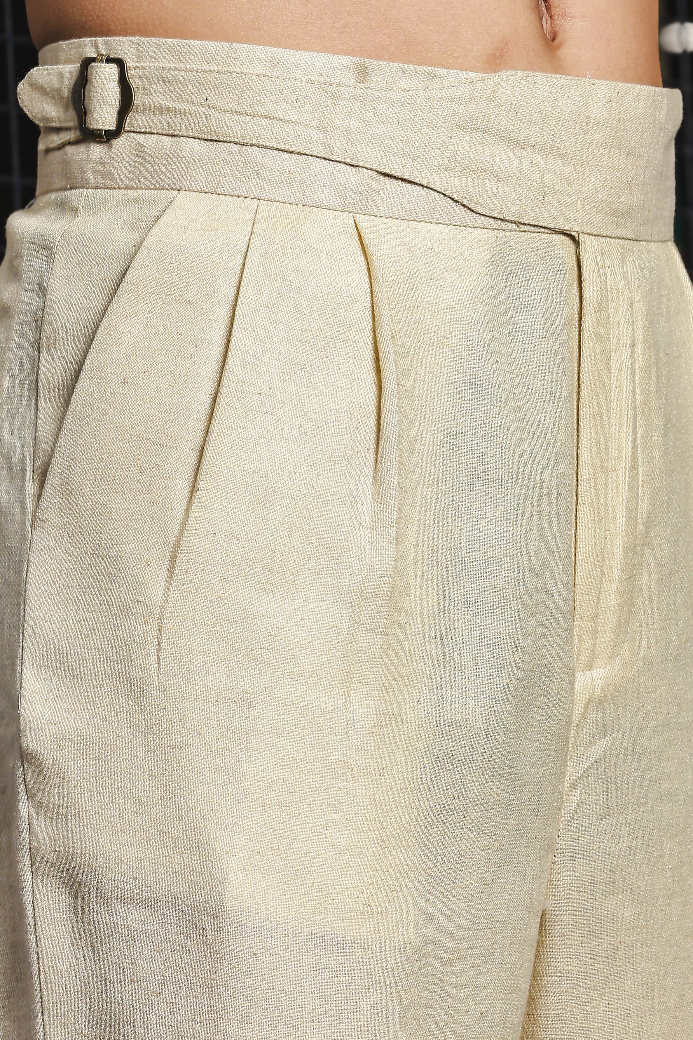 Beige Linen Casual Relaxed Fit  Short Sleeve Shirt & Gurkha Pants Co-Ord Set