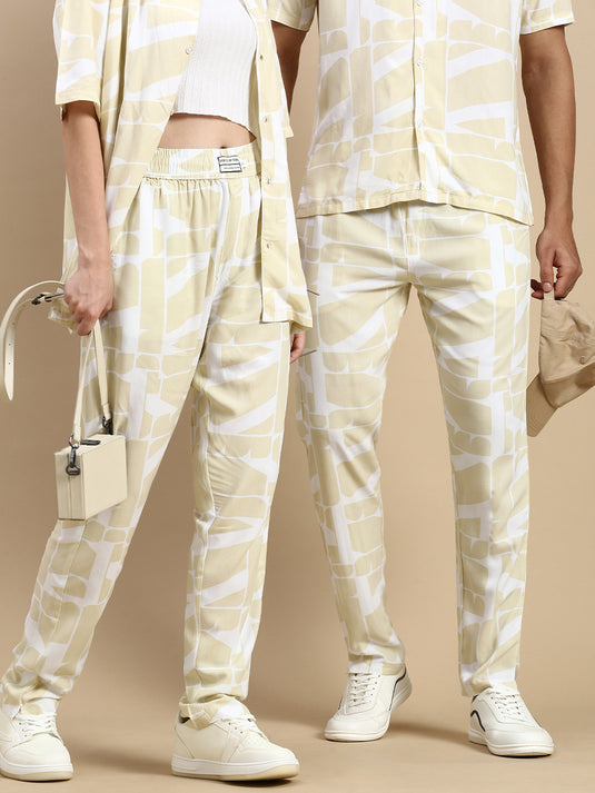 Unisex Relaxed Fit Beige Printed Lounge Pant