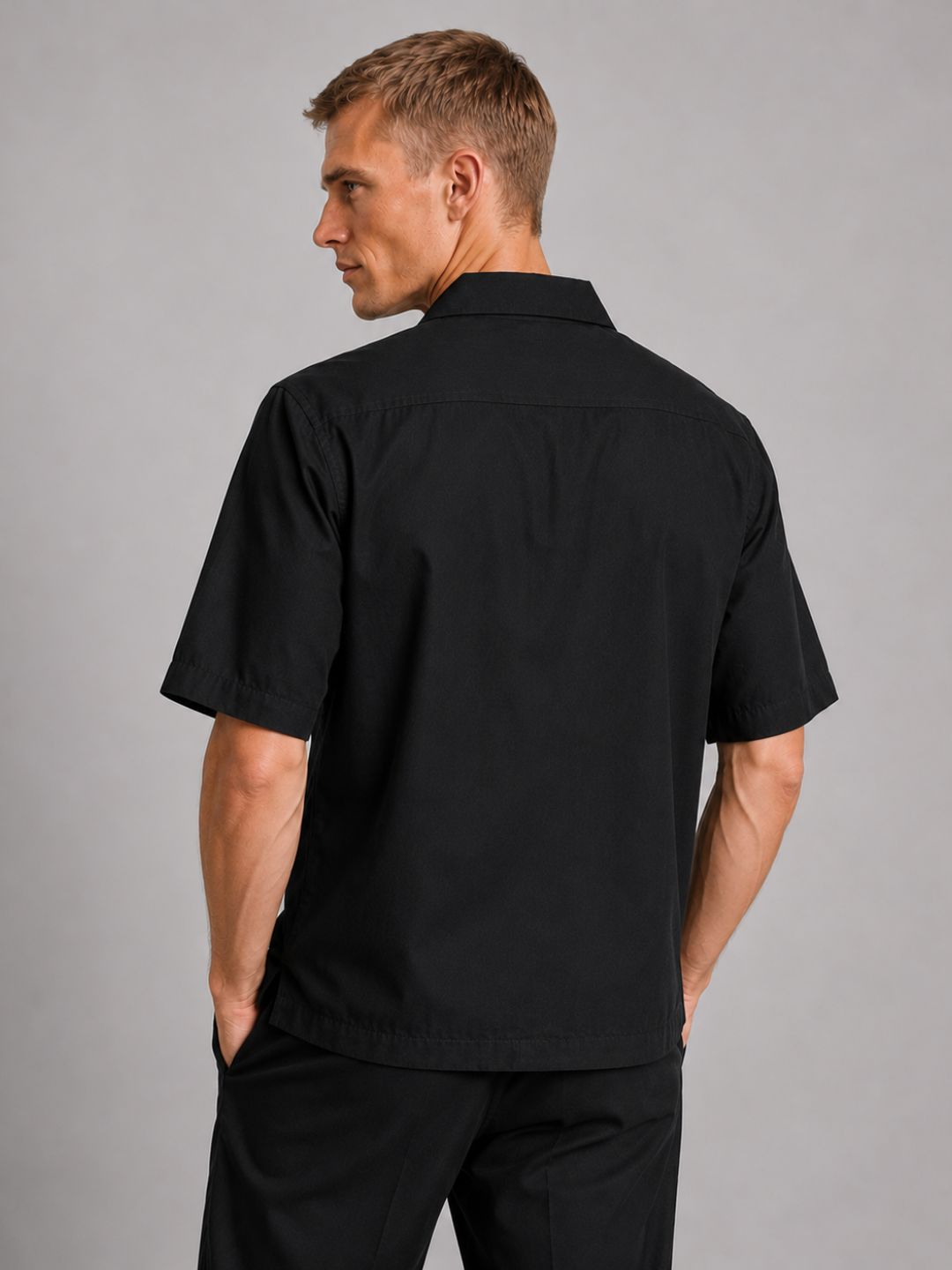 Black Embroidered Relax Fit Oversized Half Sleeve Casual Resort Shirt