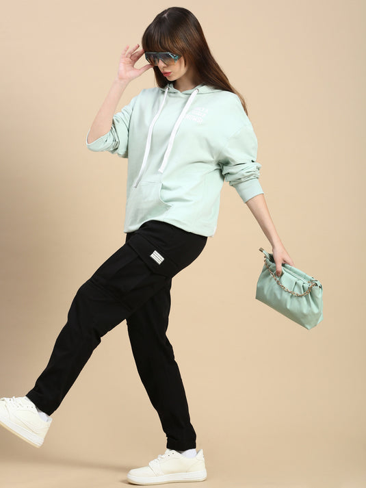 Unisex Relaxed Fit Mint Green Printed Hoodie