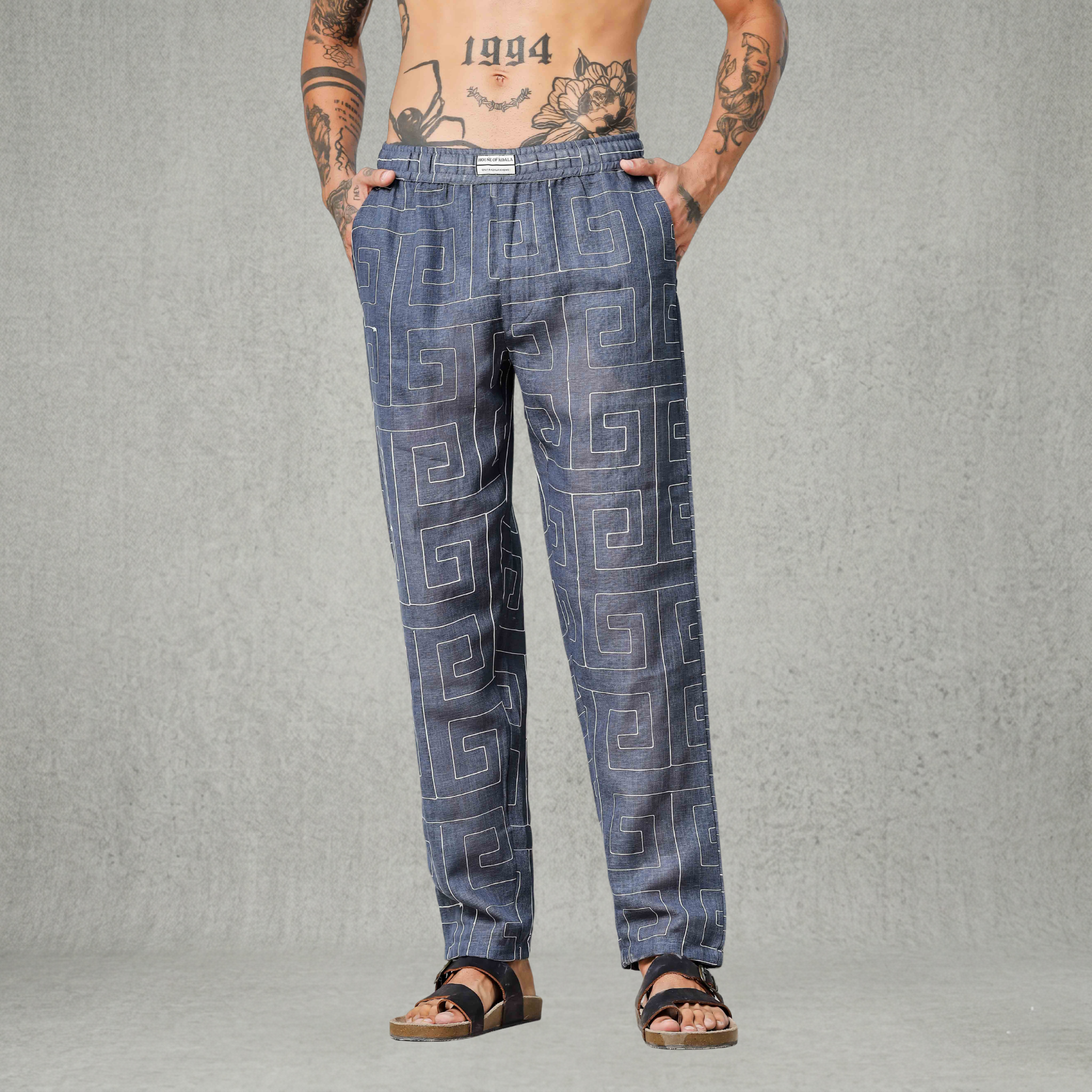 Blue Linen Embroidered Notched Lapel Korean Shirt & All Day Lounge Pants Co-ord Set