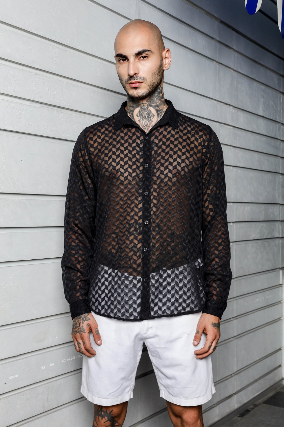 Black Classic Semi Sheer Georgette Relaxed Fit Shirt