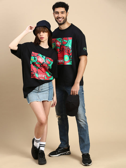 Unisex Oversized Fit Freddo Black Tshirt