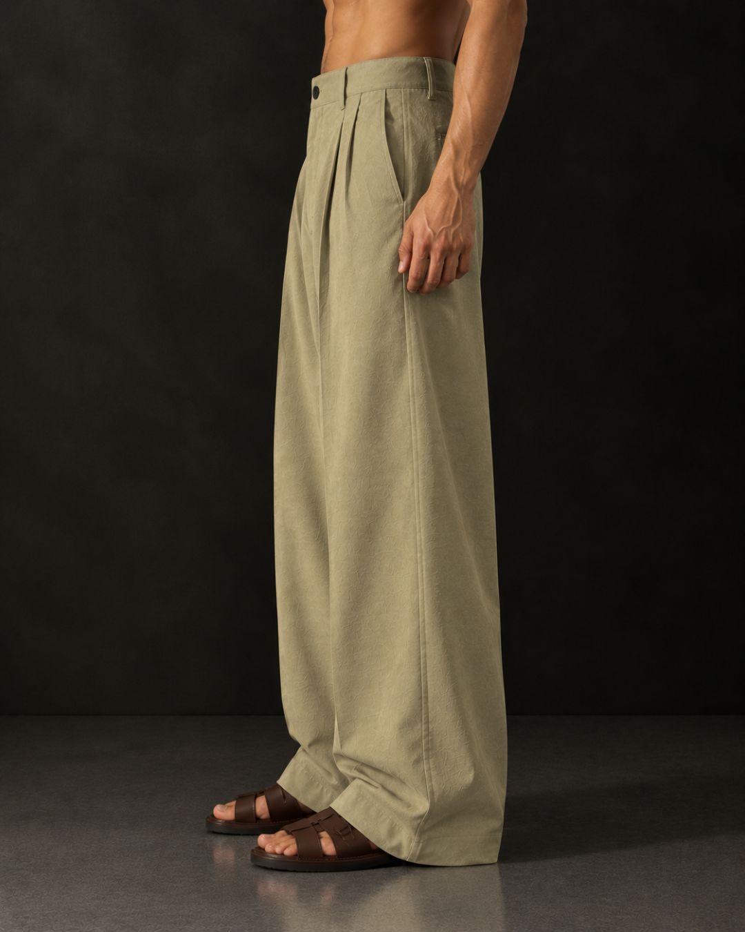 Beige Baggy fit Street Savvy Double Pleated Korean Trousers