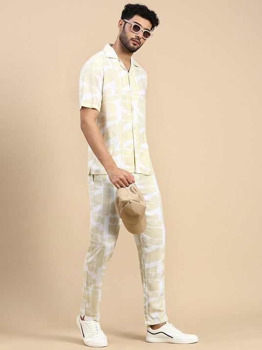 Unisex Relaxed Fit Beige Printed Lounge Pant