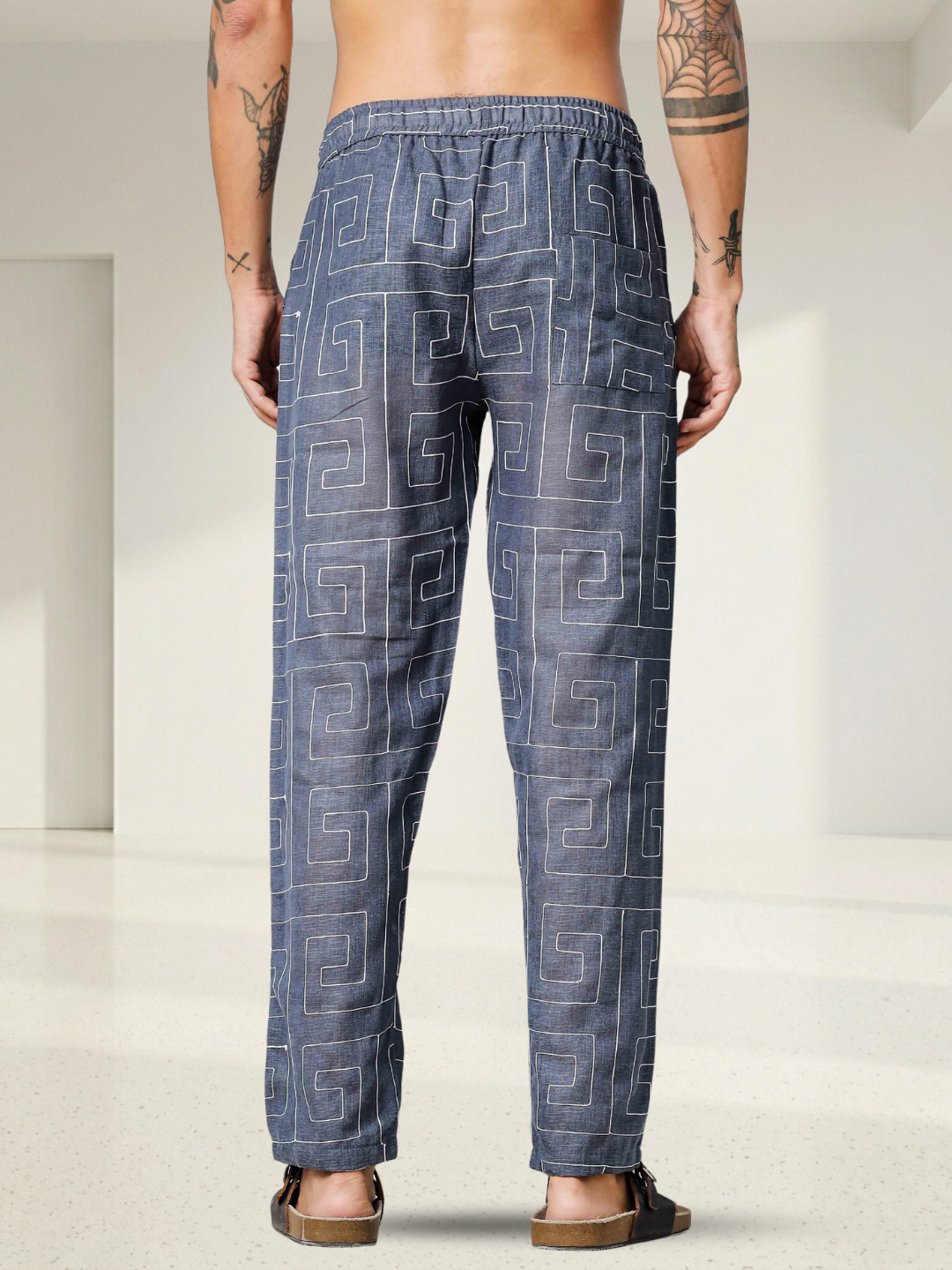 Blue Linen Blend Embroidered Relaxed Fit All Day Pants
