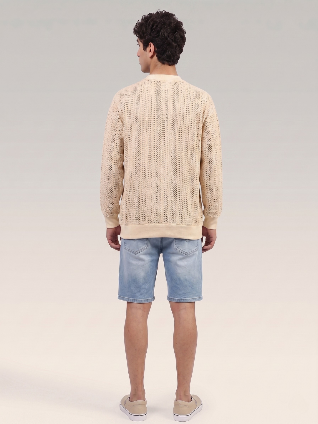 Beige Oversized Fit Premium Pure Cotton Crochet T-Shirt