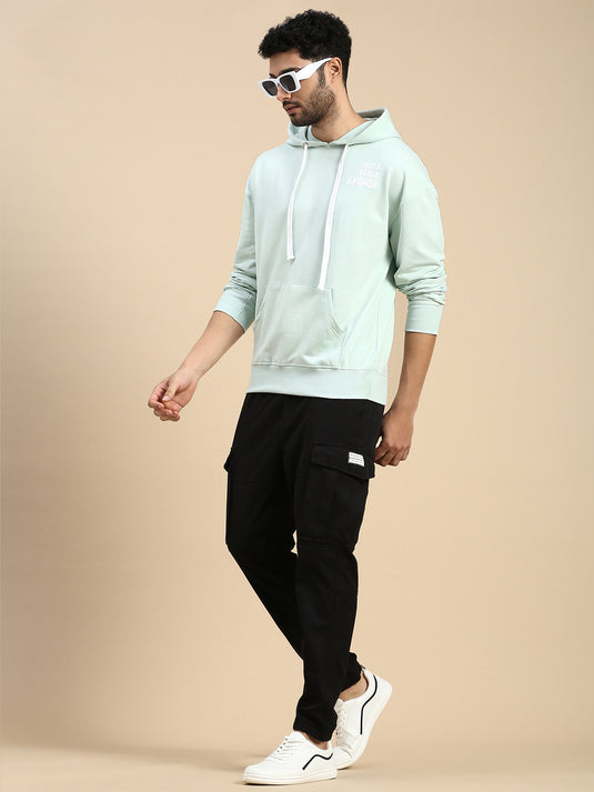 Unisex Relaxed Fit Mint Green Printed Hoodie