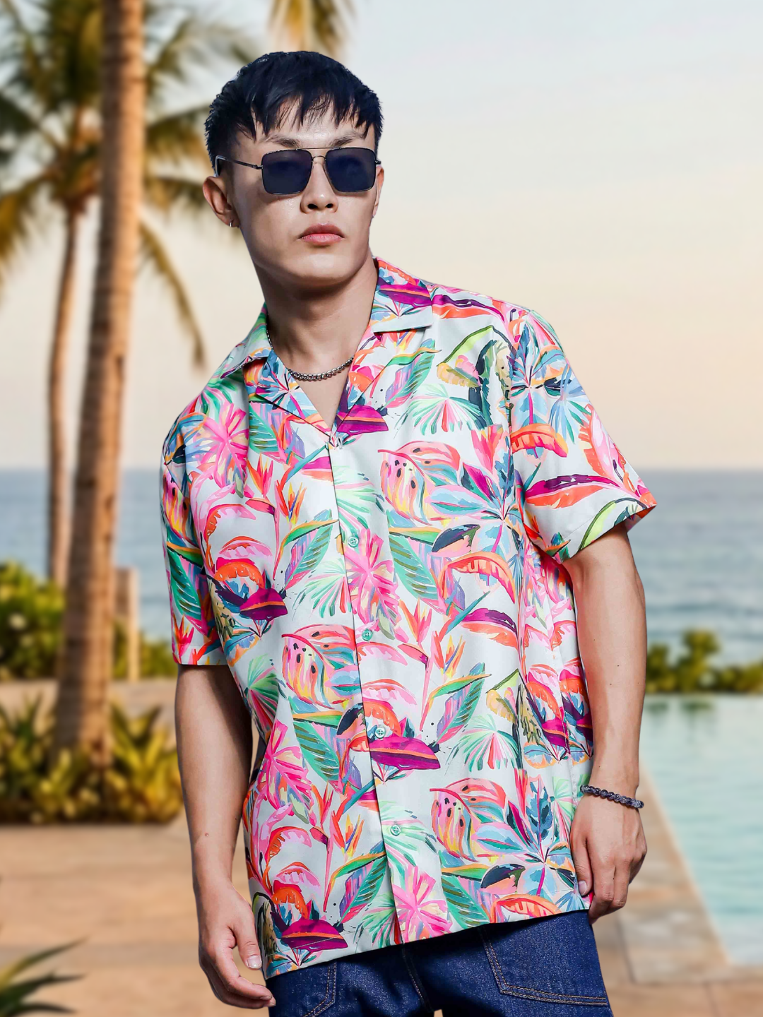 Abstract MCLR Print Cuban Collar Oversized Resort Shirt