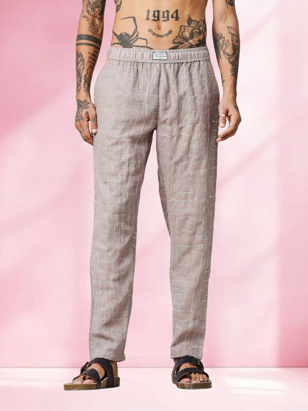 Beige Linen Notched Lapel Shirt & All Day Lounge Pants Embroidered Co-ord Set