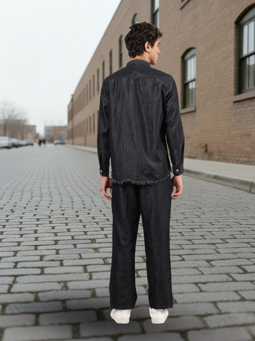 Co-ord Set Black Premium Denim Gurkha Pant & Full Shirt Relaxed Fit