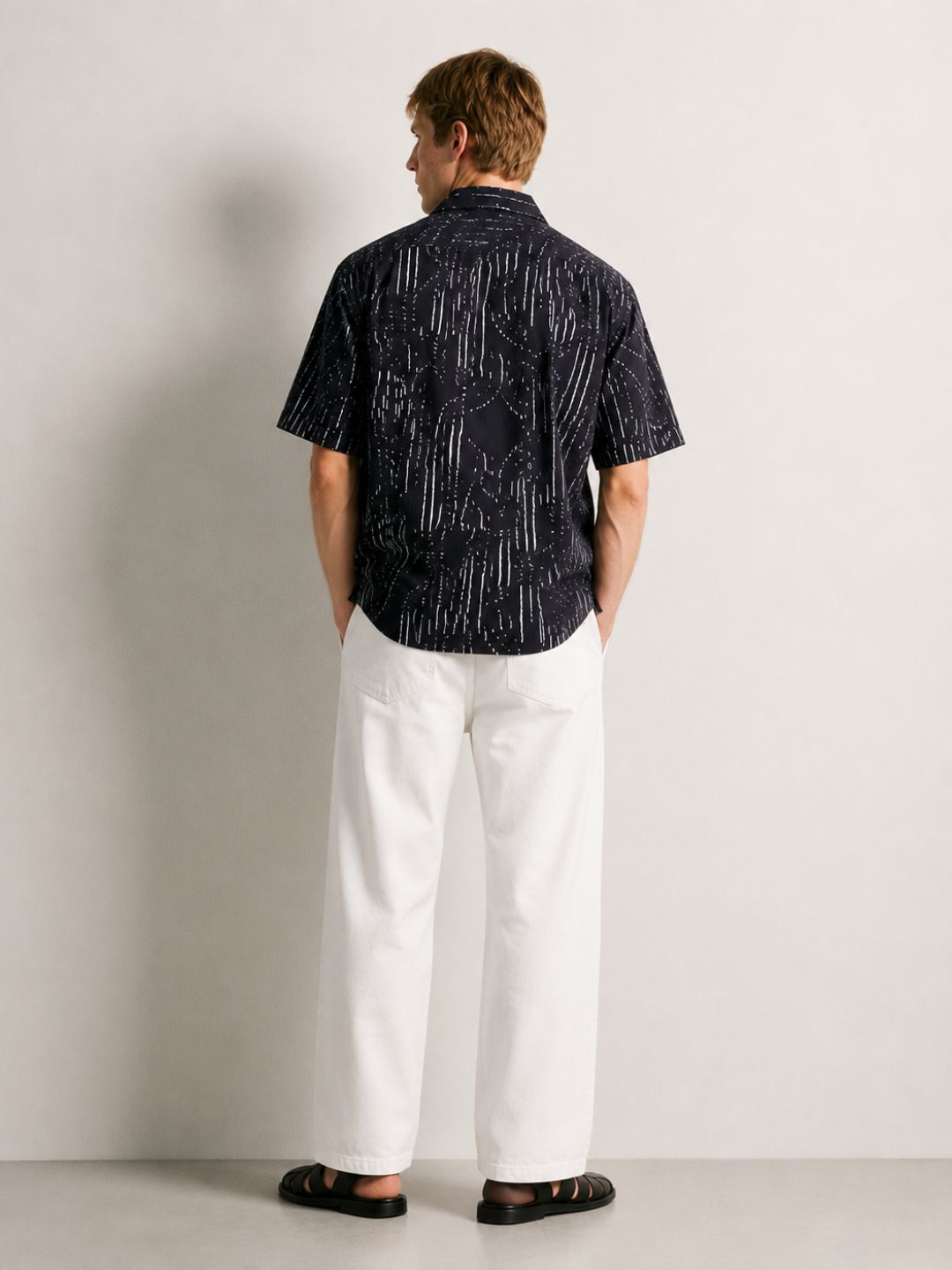 Black Abstract Printed Cuban Collar Relaxed Fit Resort Shirt