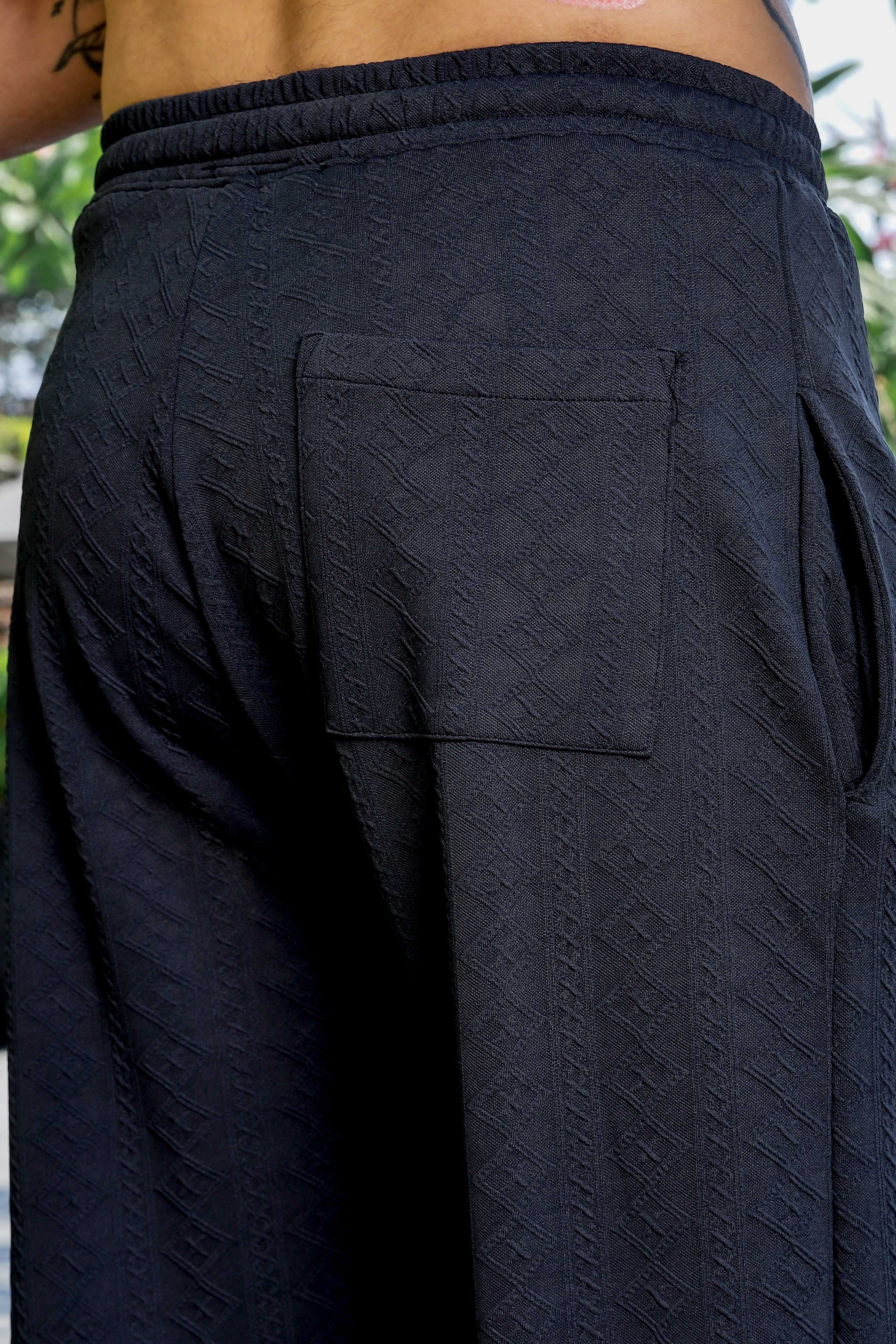Unisex Black Textured Oversized Polo Neck Tee & Trackpant Co-ord Set