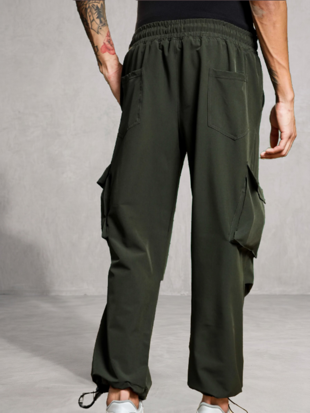 Olive Baggy Fit  Parachute Cargo Trousers