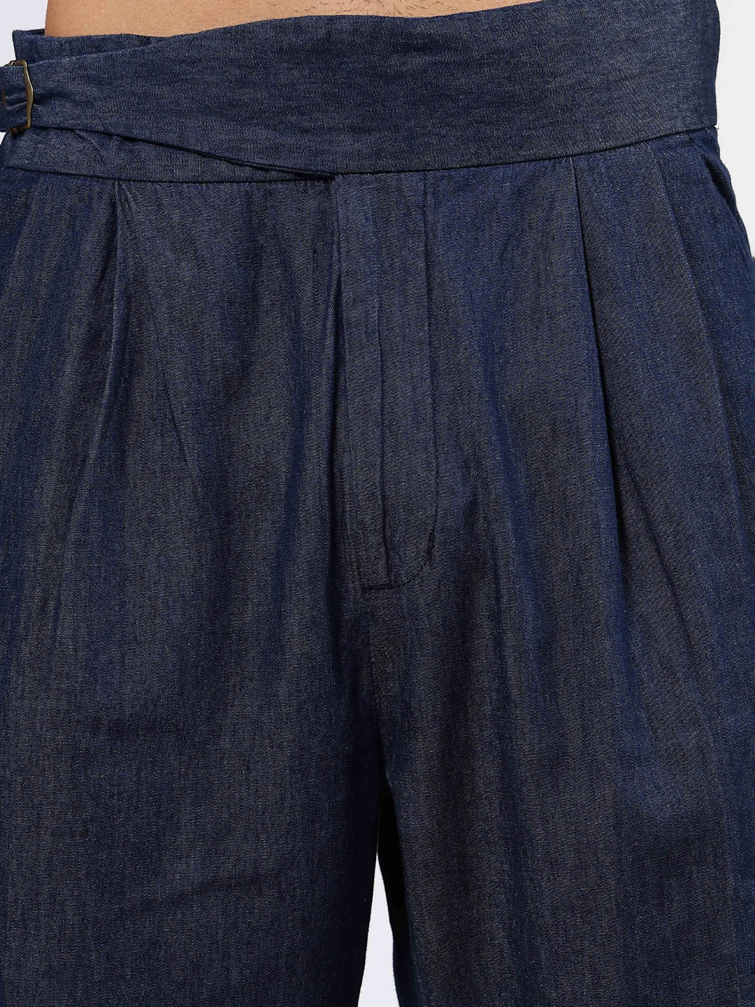 Navy Blue Premium Denim Gurkha Trousers with Double Pleated Front