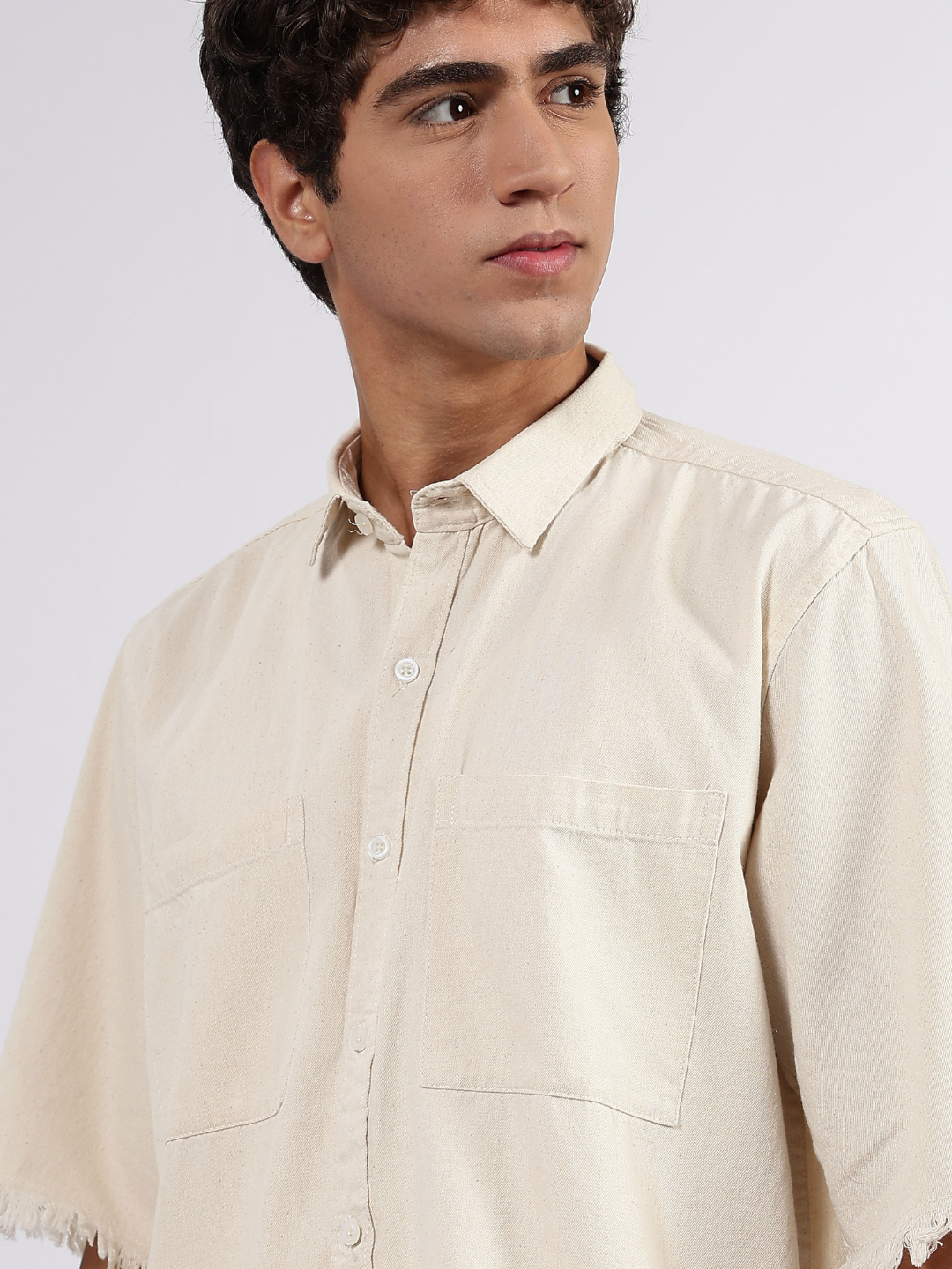 Off-White Raw Edge Oversized Box-Fit Spread Collar Premium Denim Shirt