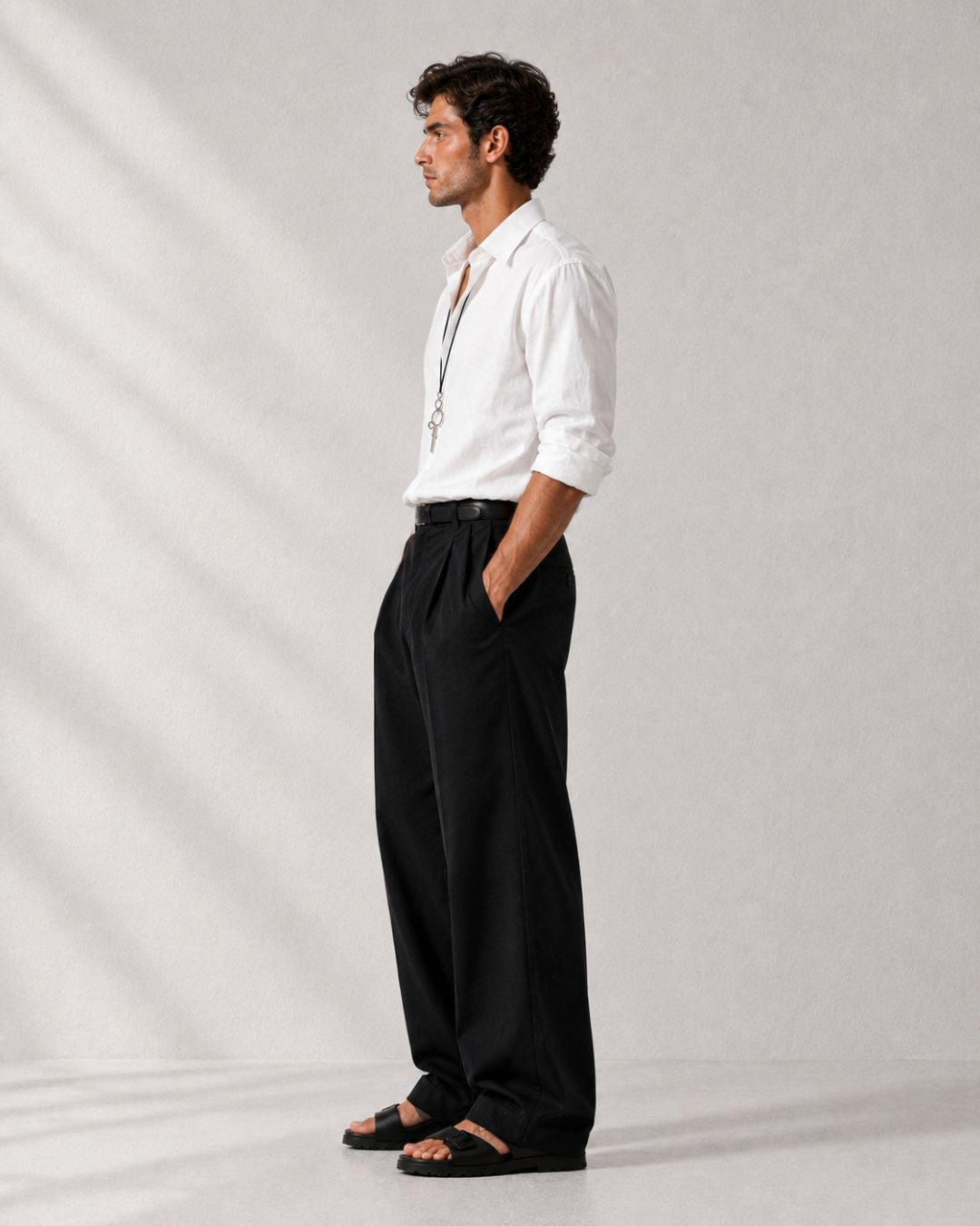 Black Baggy fit Street Savvy Double Pleated Korean Trousers