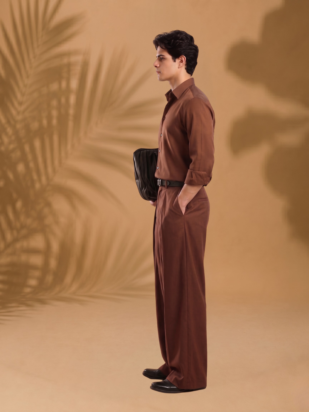 Brown Wide Leg Samurai Trousers with Pleated Front