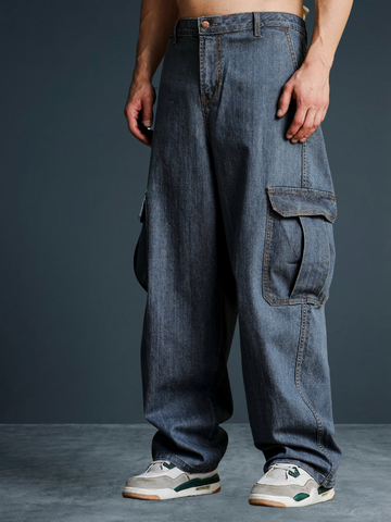 Unisex Indigo Blue Baggy Oversized Fit Denim Baggy Cargo