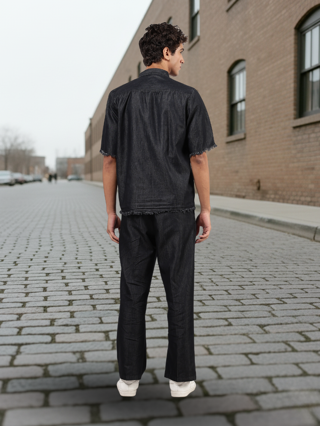 Co-Ord Set Black Premium Denim Gurkha Pant & Half Sleeve Shirt Relaxed Fit