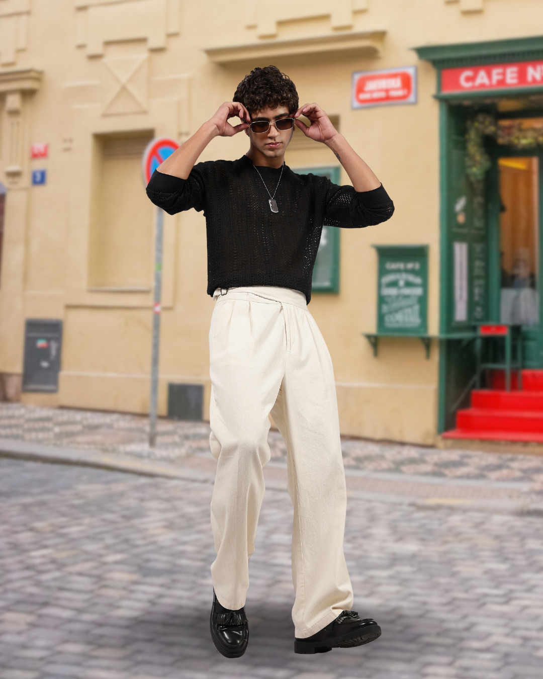 Black Oversized Fit Premium Cotton Crochet T-Shirt