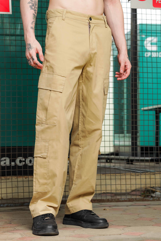 Unisex Relaxed fit Khaki Baggy Cargo Trousers