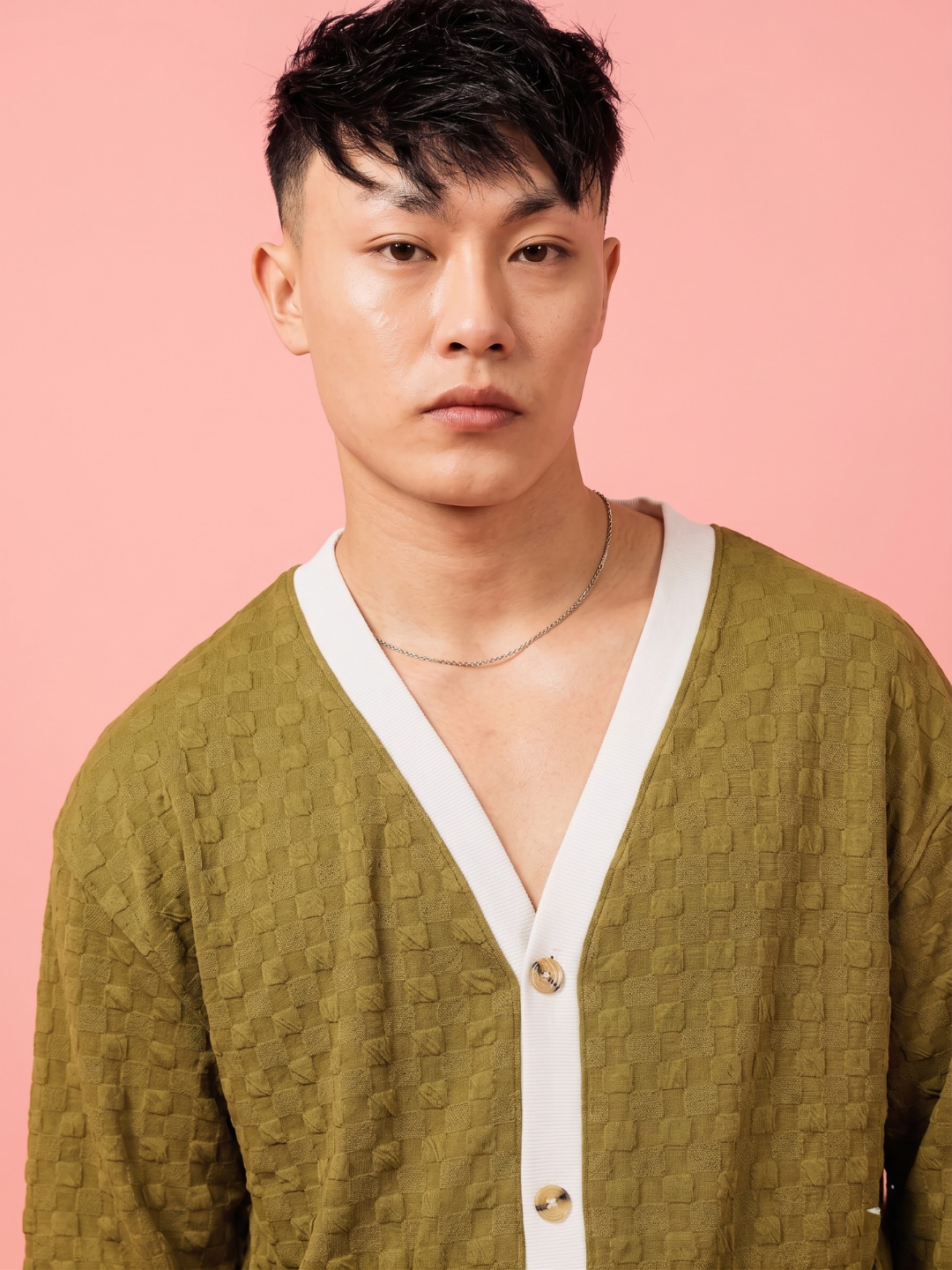 Unisex Olive Textured Cardigan Style T-Shirt & Shorts Co-ord Set