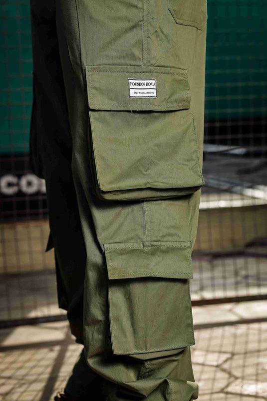 Unisex Baggy fit Olive Green Cargo Trousers