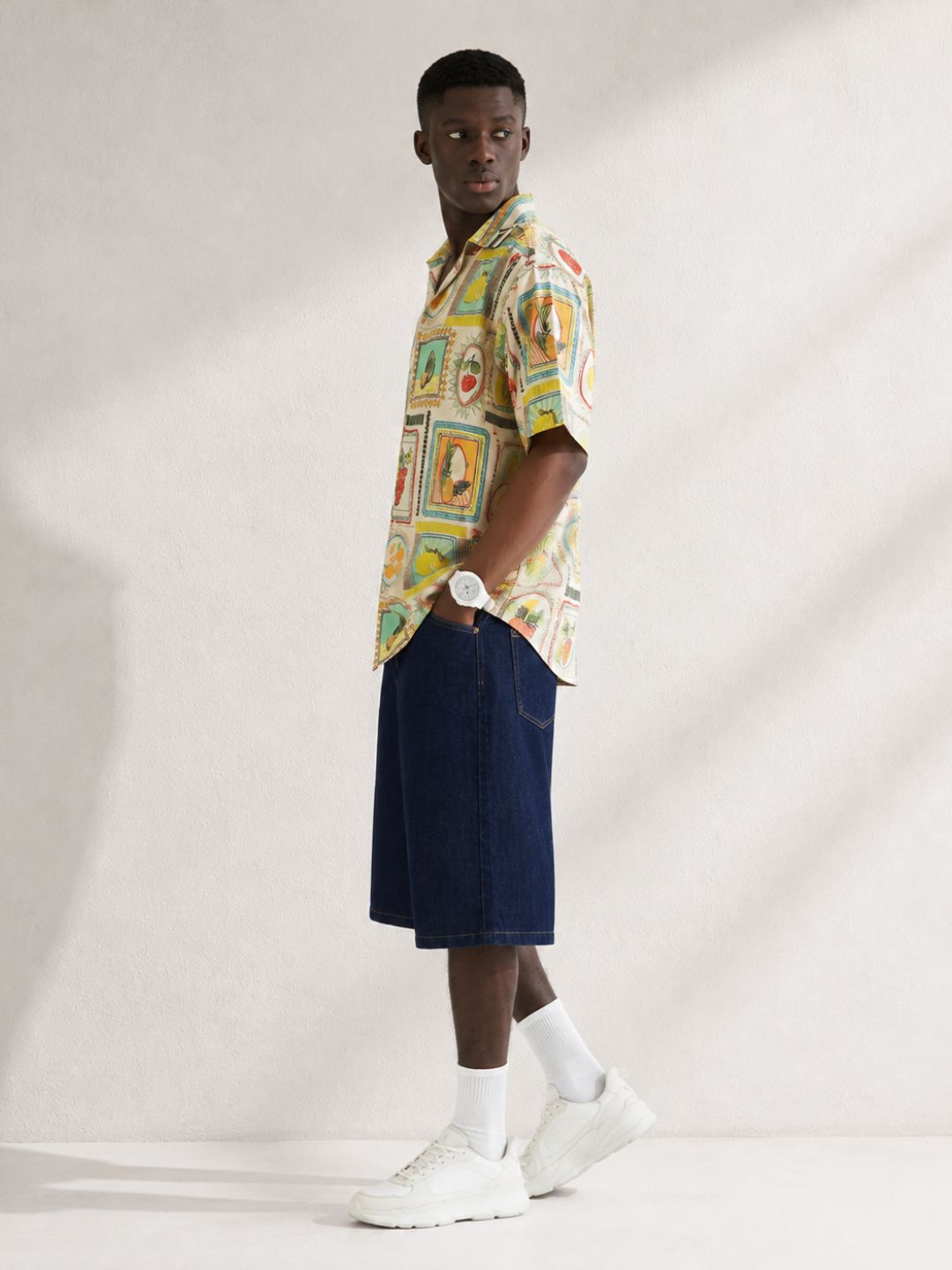 Beige Quirk Tropical Printed  Classic Relaxed Fit Resort Shirt
