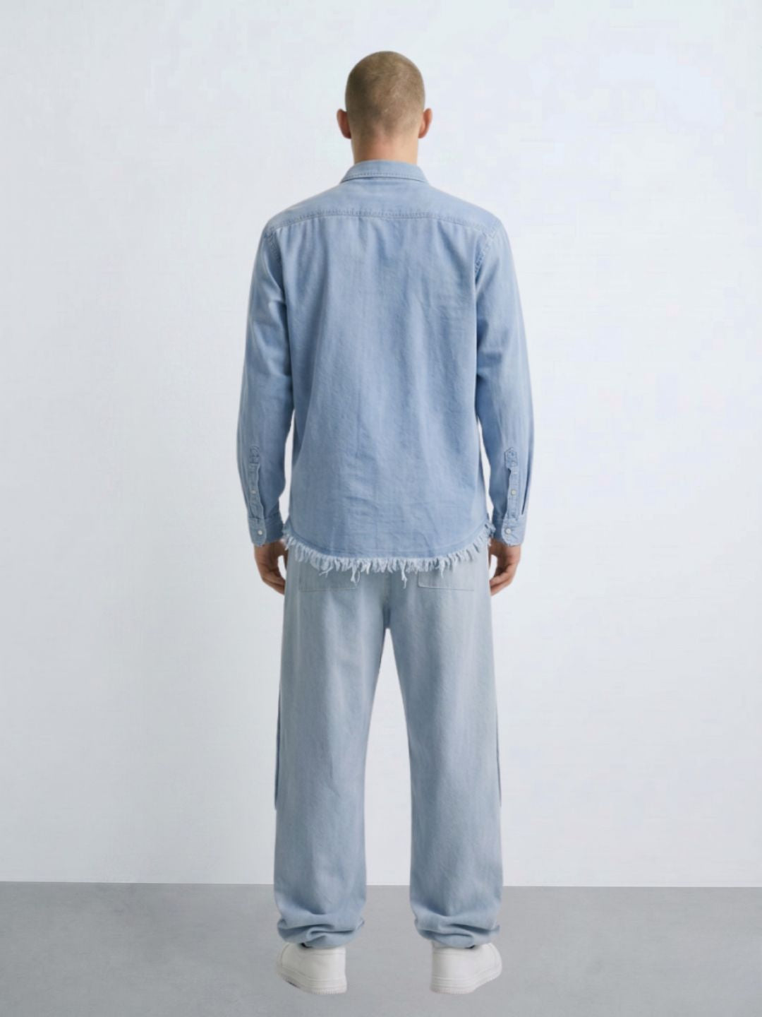 Denim Co-ord Set Light Blue Parachute Baggy Denim Pant & Full Shirt Relaxed Fit