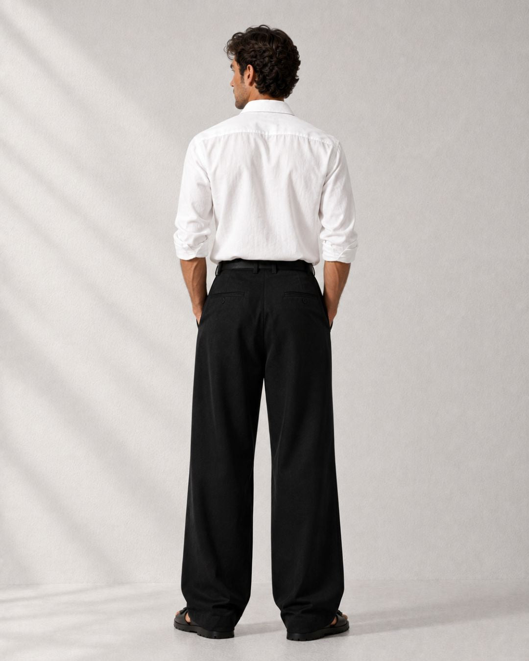 Black Baggy fit Street Savvy Double Pleated Korean Trousers