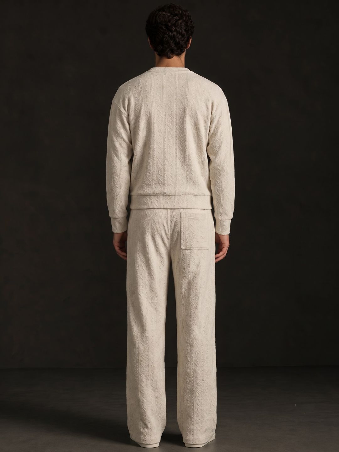 Off-White Textured Oversized Full Sleeve Sweatshirt & Trackpant Co-ord Set