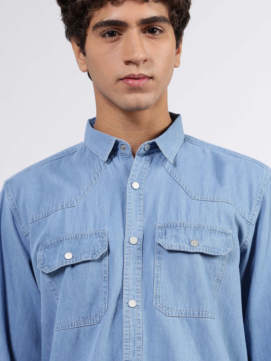 Blue Raw Edge Oversized Relaxed Fit Spread Collar Premium Denim Shirt