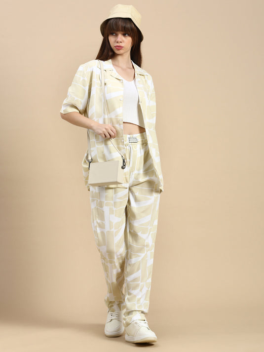 Unisex Relaxed Fit Beige Printed Lounge Pant