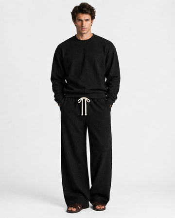 Black Textured Oversized Full Sleeve Sweatshirt & Trackpant Co-ord Set