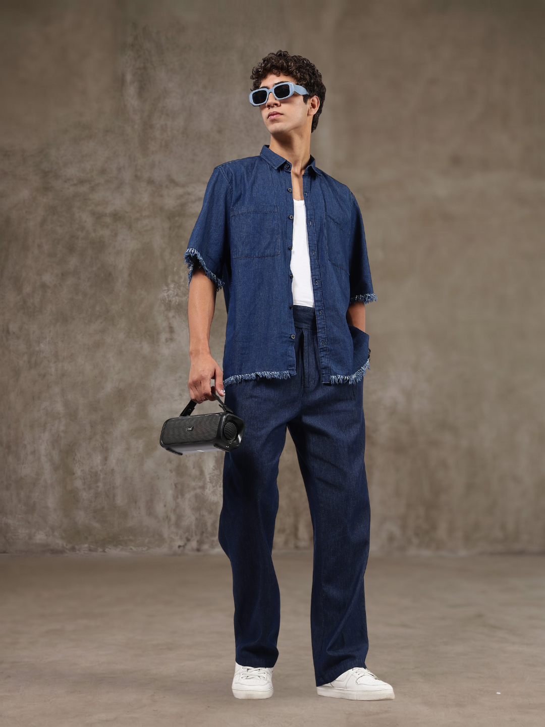 Co-Ord Set Navy Blue Premium Denim Gurkha Pant & Half Sleeve Shirt Relaxed Fit