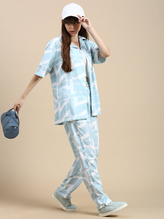 Unisex Cubano Blue Printed Relaxed Fit Resort Shirt